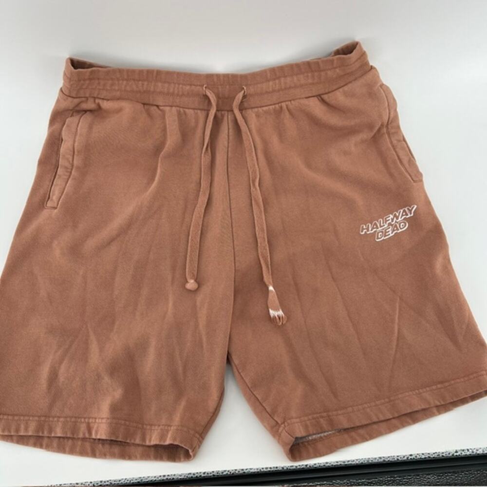 Halfway Dead Sweat Shorts Adult L Coral Drawstring Casual Loungewear Zip Pocket